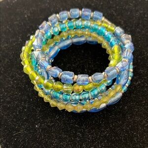 Blue and Green Beaded Bracelet with Intricate Design